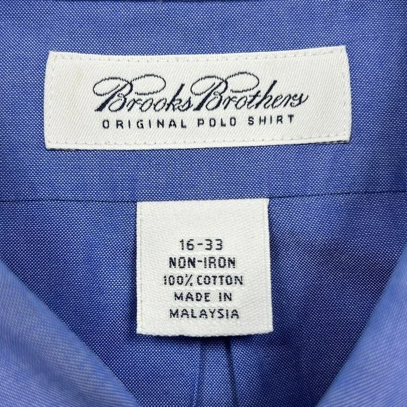 Brooks Brothers Shirt Men's 16 Solid Blue Button Down Long Sleeve Woven Non Iron - Picture 8 of 11